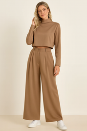 Dames Co-Ord Set met Wijde Broek en Lange Mouw Top | Devani