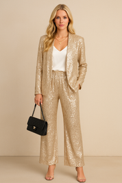 Dames Feestelijke Tweedelige Pailletten Set met Wijde Broek en Blazer | Dolce