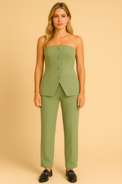 Dames Stijlvolle Set Strapless Top & Wijde Pantalon | Donna