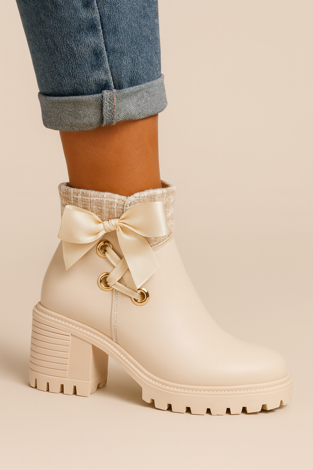 Dames Elegante Enkel Boots met Hak en Strik Detail | Ellen