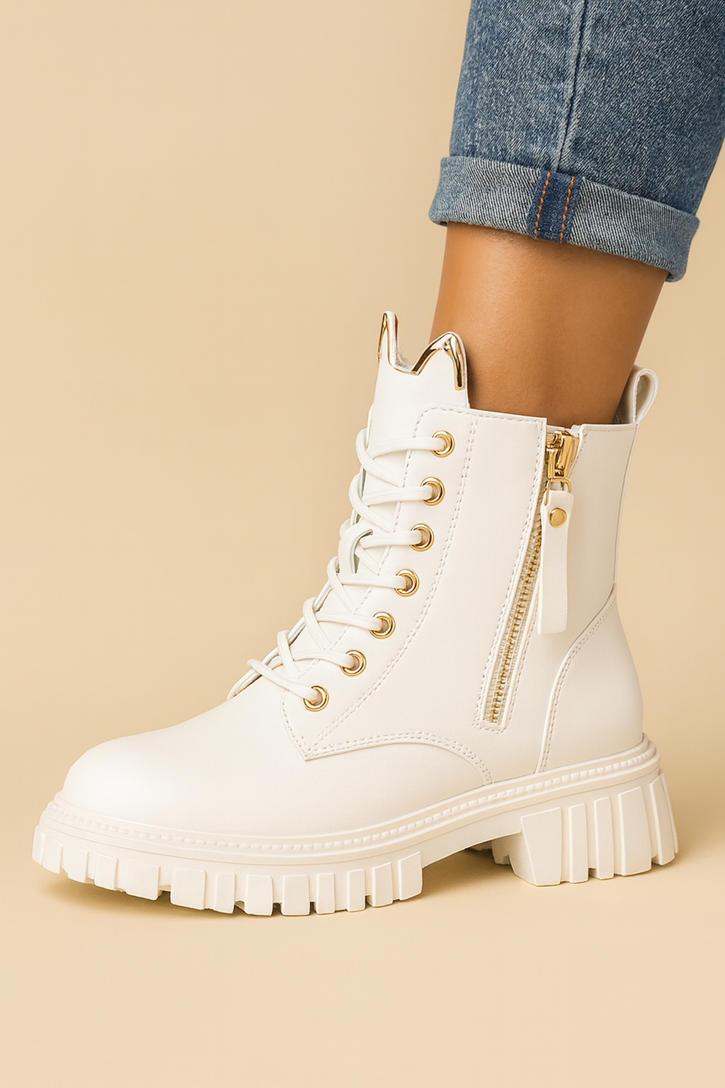 Dames Trendy Boots met Rits Detail en Veters | Erica