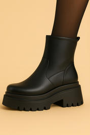 Dames Zwarte Enkellaarsjes met Platform Zool en Warme Voering | Ezra