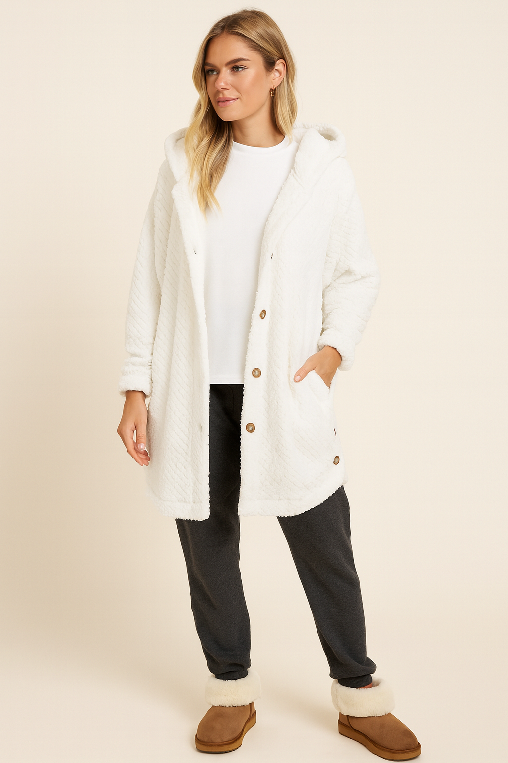 Zachte fleece badjas met capuchon | Fenna