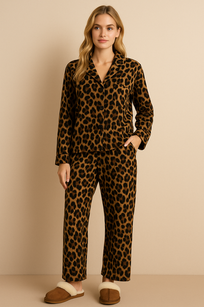 Dames Elegante Trendy Zachte Tweedelige Panterprint Pyjama Set | Florita