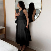 Dames Elegante Linnen Look A-lijn Zomer Jurk met Volume Rok en Subtiel Cut-out Detail | Gambly