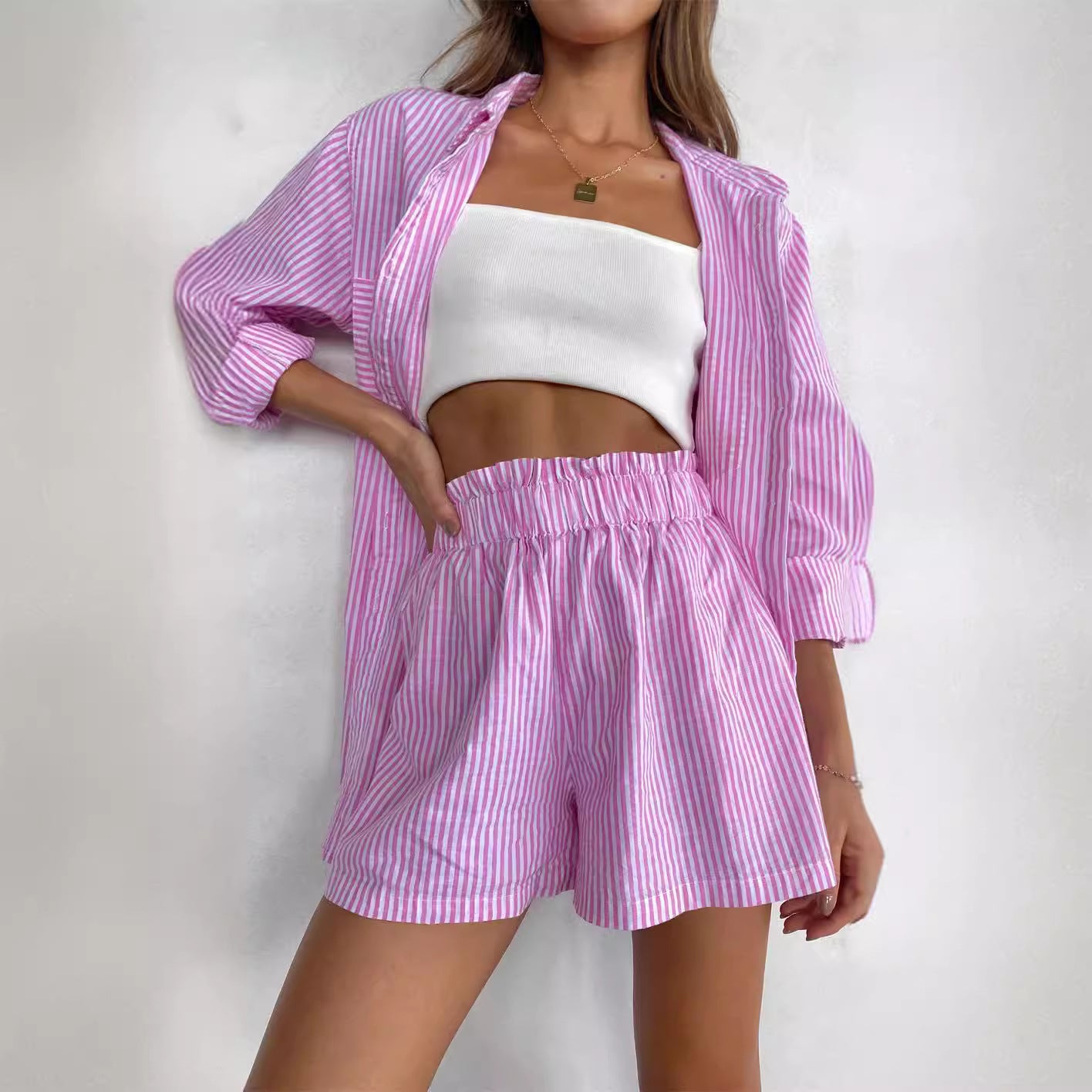 Dames Gestreepte Tweedelige Set met Blouse en Short | Luchtig en Perfect voor de Zomerse Dagen | Geisha