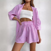 Dames Gestreepte Tweedelige Set met Blouse en Short | Luchtig en Perfect voor de Zomerse Dagen | Geisha