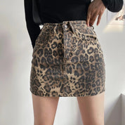 Dames Luipaard Print Denim Mini Rok met High Waist Pasvorm | Trendy en Stijlvol | Genn