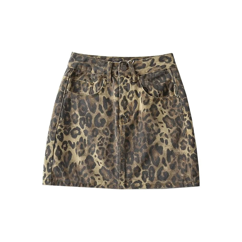 Dames Luipaard Print Denim Mini Rok met High Waist Pasvorm | Trendy en Stijlvol | Genn
