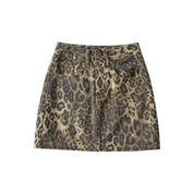 Dames Luipaard Print Denim Mini Rok met High Waist Pasvorm | Trendy en Stijlvol | Genn