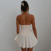 Dames Strapless Corset Mini Jurk met Ruffle Rok | Elegante Getailleerde Jurk met Vrouwelijke Silhouet | Gensa