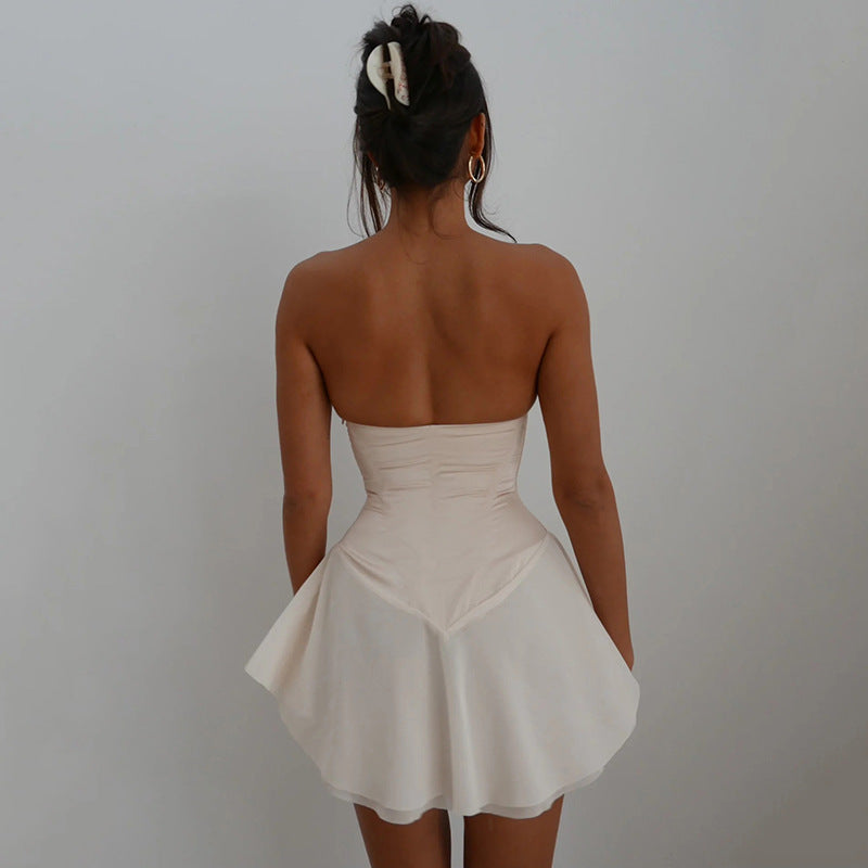 Dames Strapless Corset Mini Jurk met Ruffle Rok | Elegante Getailleerde Jurk met Vrouwelijke Silhouet | Gensa