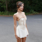 Dames Strapless Corset Mini Jurk met Ruffle Rok | Elegante Getailleerde Jurk met Vrouwelijke Silhouet | Gensa