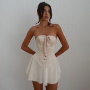 Dames Strapless Corset Mini Jurk met Ruffle Rok | Elegante Getailleerde Jurk met Vrouwelijke Silhouet | Gensa
