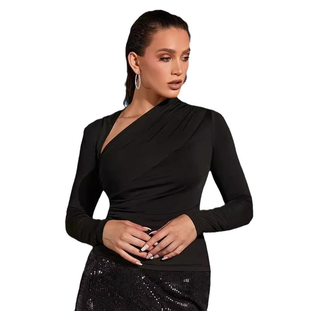 Dames Asymmetrische Top met Plooidetail en Slim Fit Pasvorm | Gewaagd en Charmant | Ghislaine