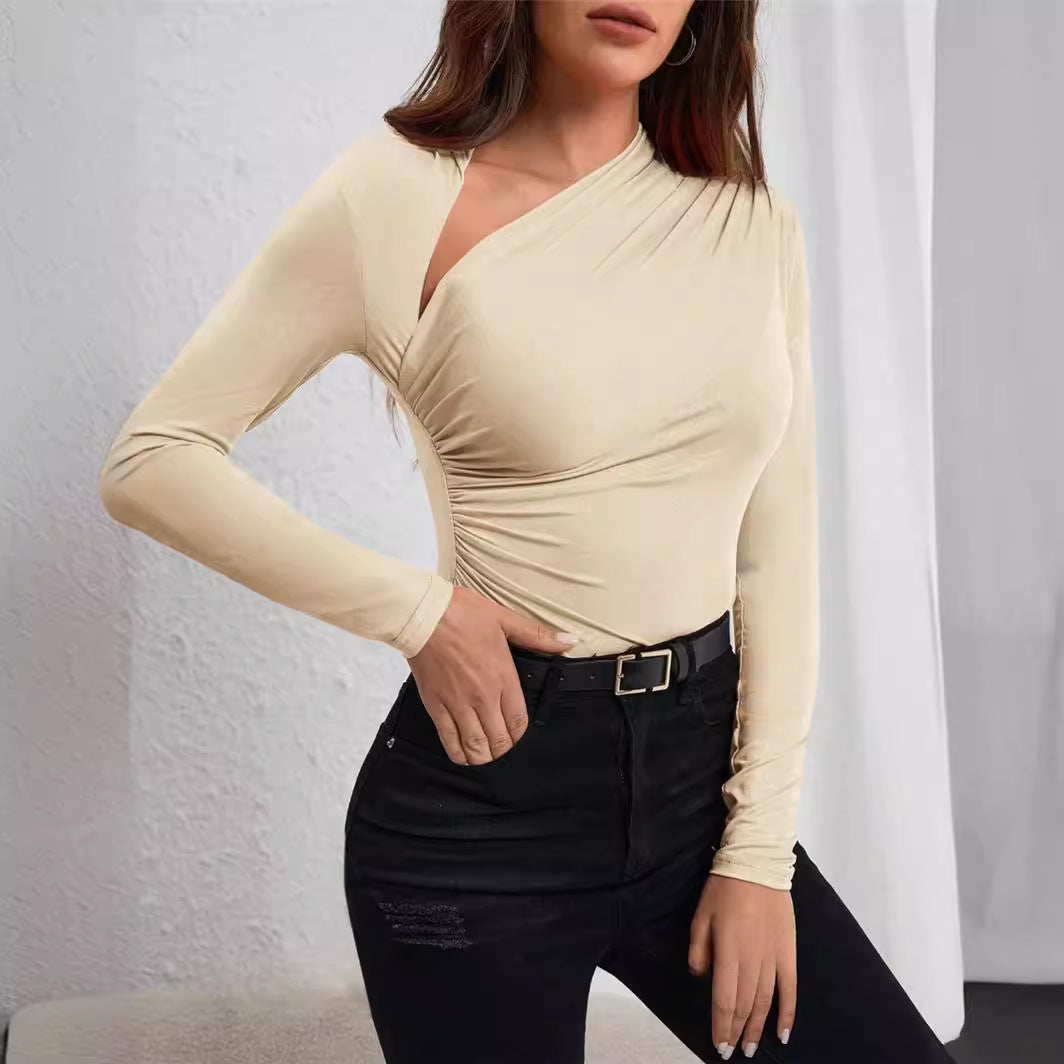 Dames Asymmetrische Top met Plooidetail en Slim Fit Pasvorm | Gewaagd en Charmant | Ghislaine