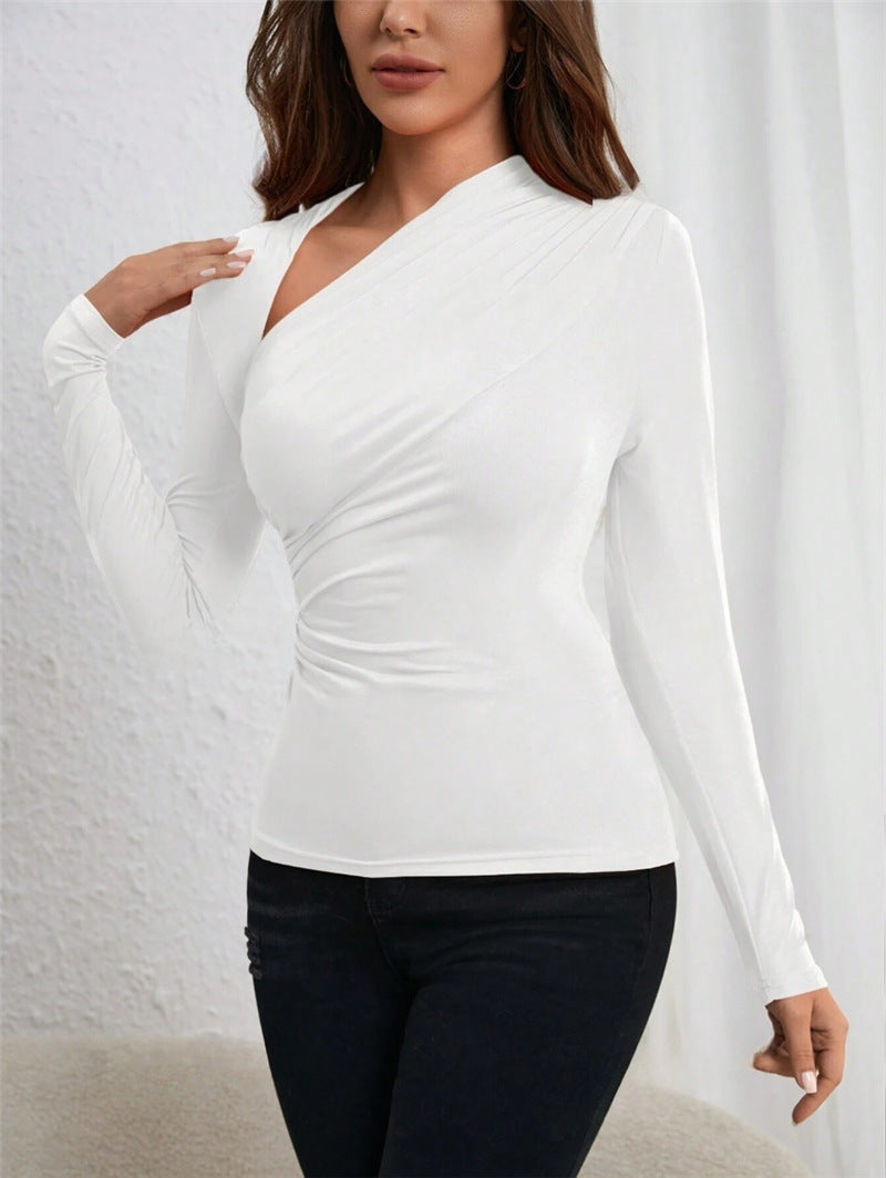 Dames Asymmetrische Top met Plooidetail en Slim Fit Pasvorm | Gewaagd en Charmant | Ghislaine