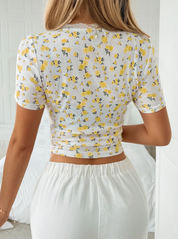 Dames Bloemenprint Top met Kant Afwerking en Knoopsluiting | Slim Fit | Giselle