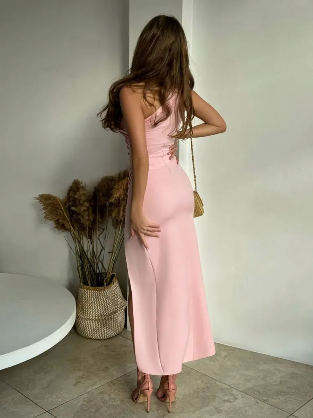 Dames One-Shoulder Satijnen Look Maxi Jurk met Split | Elegant en Vrouwelijk | Gisky
