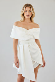 Dames Off-Shoulder Jurk met Overslag en Geplooide Taille | Goldana