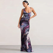 Dames Abstracte Print Maxi Jurk met Bandjes | Statement Zomer Jurk | Gudu