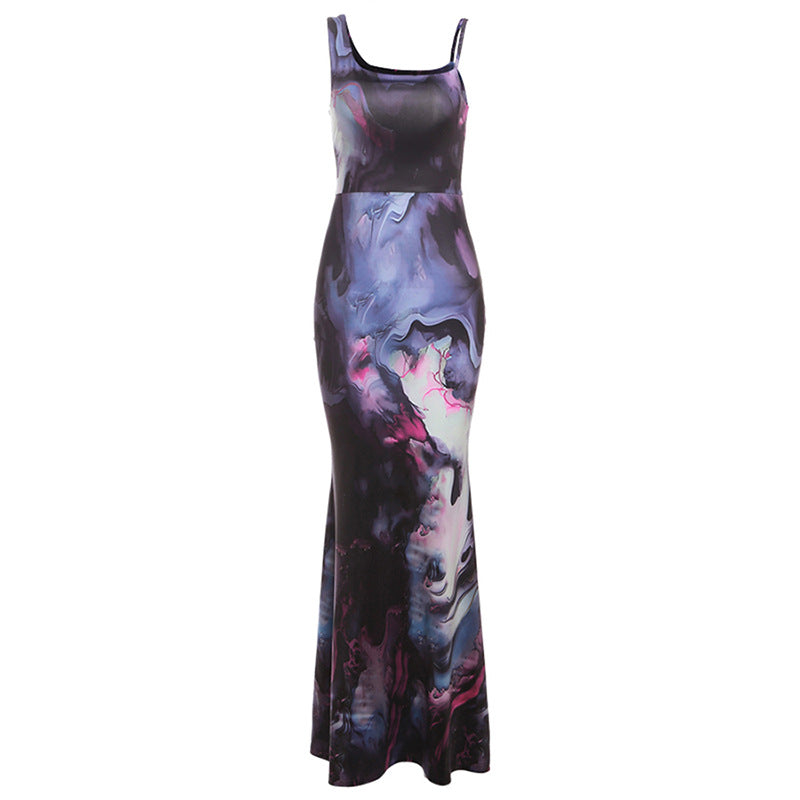 Dames Abstracte Print Maxi Jurk met Bandjes | Statement Zomer Jurk | Gudu