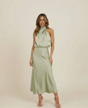 Dames Luxe Satijnen Look Halter Maxi Jurk | Stijlvol en Elegant | Gabsy