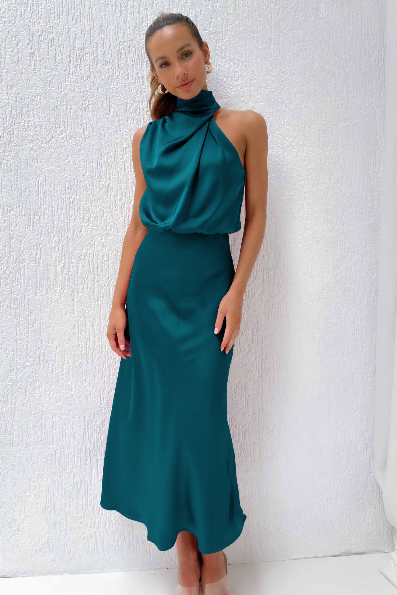 Dames Luxe Satijnen Look Halter Maxi Jurk | Stijlvol en Elegant | Gabsy