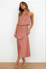 Dames Luxe Satijnen Look Halter Maxi Jurk | Stijlvol en Elegant | Gabsy