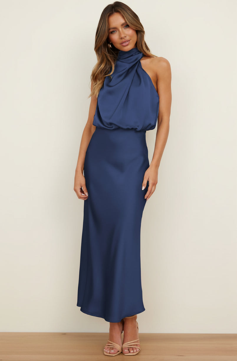 Dames Luxe Satijnen Look Halter Maxi Jurk | Stijlvol en Elegant | Gabsy
