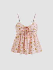 Dames Bloemenprint Camisole Top met Strik detail en Luchtige Pasvorm | Luchtig en Zomers | Gaby