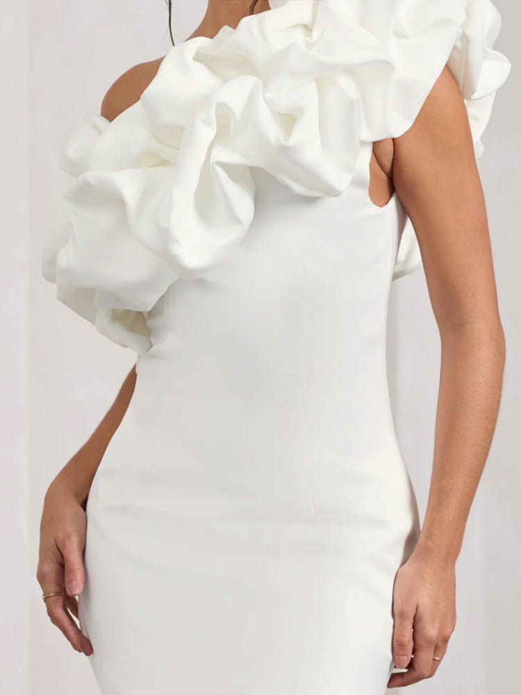 Dames Witte One-Shoulder Jurk met Statement Ruches | Elegante Strakke Mini Jurk voor een Luxe Look | Gacy