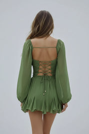 Dames Luchtige Zomerse Off-Shoulder Jurk met Chiffon Mouwen en Laagjes Rok | Gafaela
