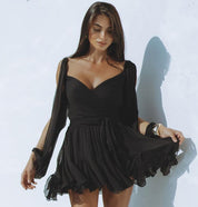 Dames Luchtige Zomerse Off-Shoulder Jurk met Chiffon Mouwen en Laagjes Rok | Gafaela