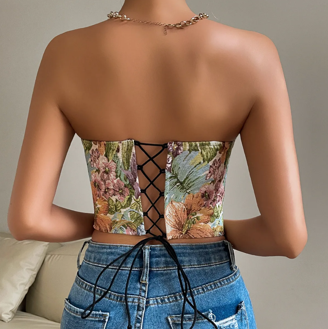 Dames Bloemen Corset Top | Strapless Bustier Top met Bloemenprint | Romantische Y2K Crop Top | Gaileen