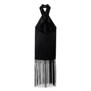 Dames Elegante Halter Maxi Jurk met Open Rug en Fringe Details | Trendy en Luchtig | Gaja