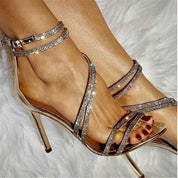 Dames Luxe Strass Stiletto Hakken | Elegante Glitter Sandalen Met Enkelbandje | Gala