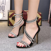 Dames Luxe Strass Stiletto Hakken | Elegante Glitter Sandalen Met Enkelbandje | Gala