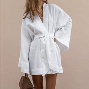 Dames Linnen Look Wikkeljurk met Tailleband | Luchtige Blousejurk | Galando