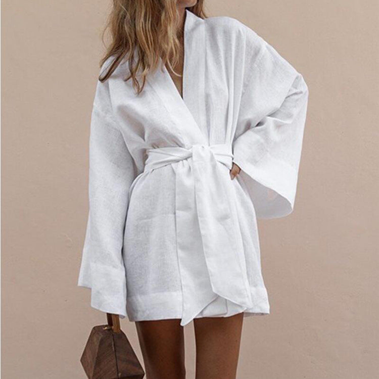 Dames Linnen Look Wikkeljurk met Tailleband | Luchtige Blousejurk | Galando
