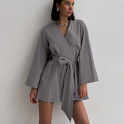 Dames Linnen Look Wikkeljurk met Tailleband | Luchtige Blousejurk | Galando