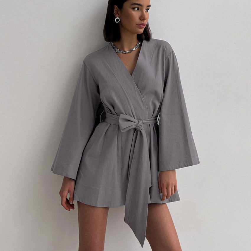 Dames Linnen Look Wikkeljurk met Tailleband | Luchtige Blousejurk | Galando