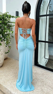 Dames Strapless Maxi Jurk met Open Rug en Lace-Up Detail | Verleidelijk en Perfecte Pasvorm | Galena