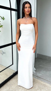 Dames Strapless Maxi Jurk met Open Rug en Lace-Up Detail | Verleidelijk en Perfecte Pasvorm | Galena