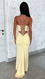 Dames Strapless Maxi Jurk met Open Rug en Lace-Up Detail | Verleidelijk en Perfecte Pasvorm | Galena