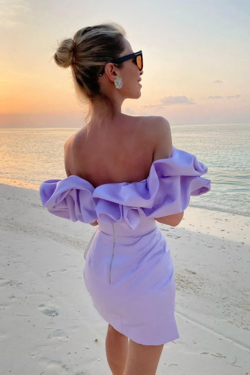 Dames Elegante Off-Shoulder Jurk met Statement Ruches | Galoma