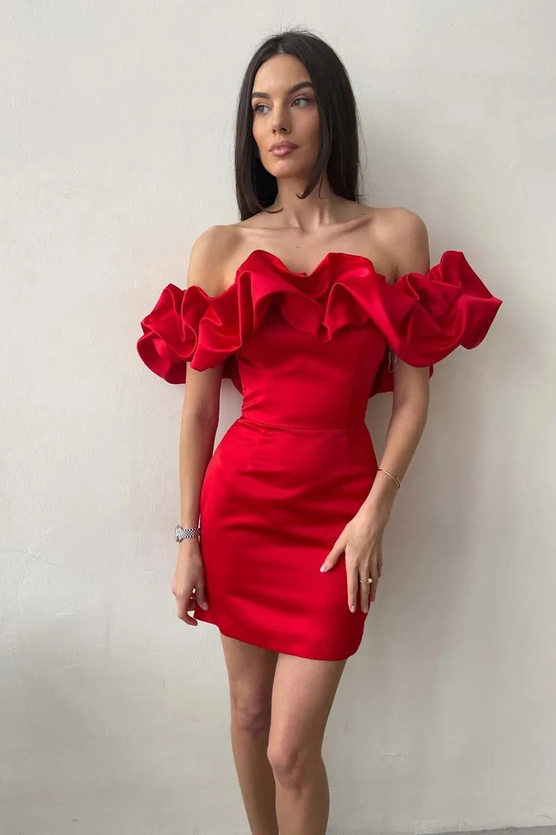 Dames Elegante Off-Shoulder Jurk met Statement Ruches | Galoma
