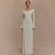 Dames Elegante Maxi Jurk met V-Hals en Geplooide Taille | Galora