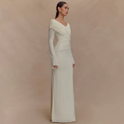 Dames Elegante Maxi Jurk met V-Hals en Geplooide Taille | Galora