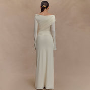 Dames Elegante Maxi Jurk met V-Hals en Geplooide Taille | Galora